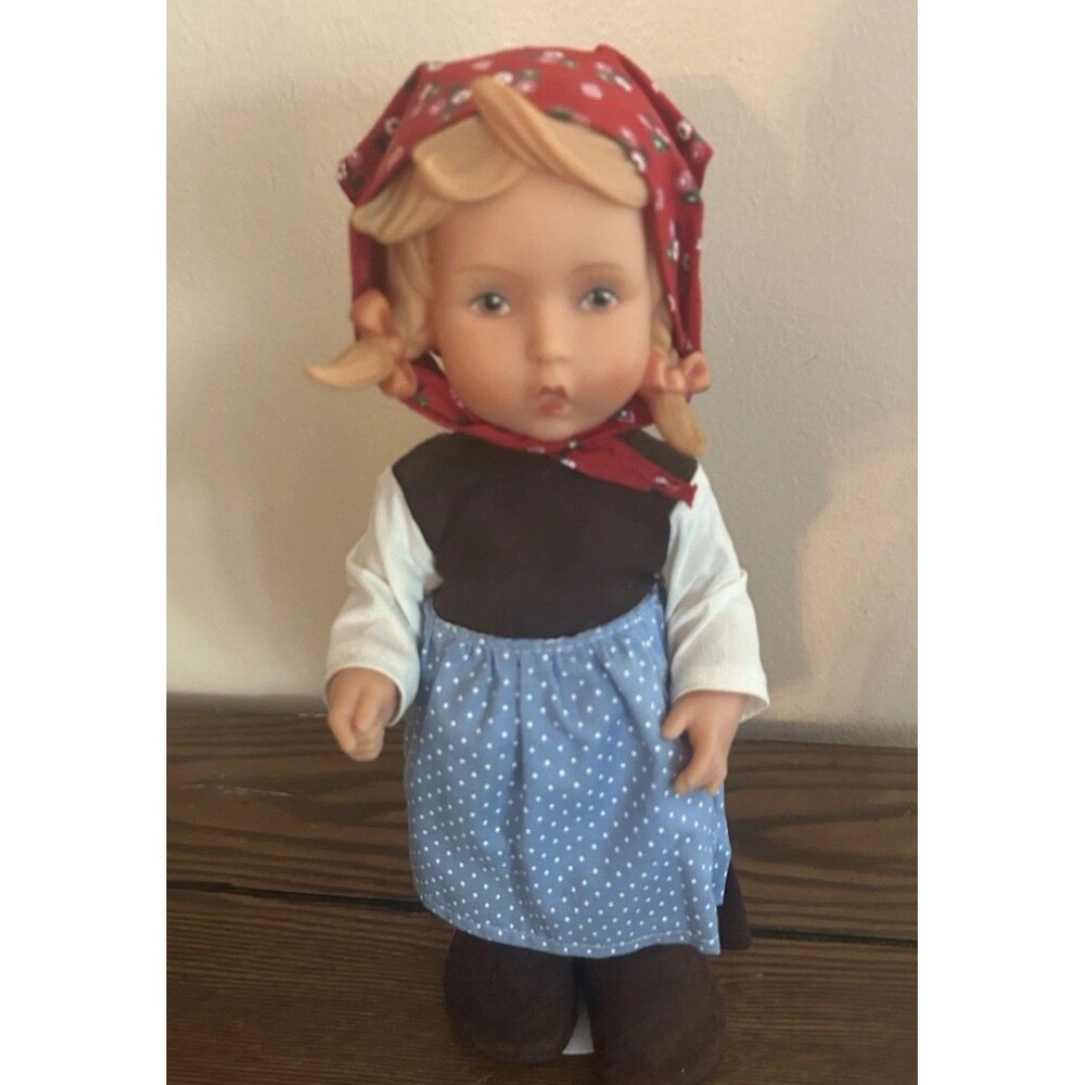 Vintage Goebel Hummel Stitch in Time Vinyl Doll on Stand Country Apron Germany
